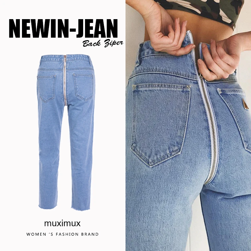 

2018 Autumn Washed Denim Jeans Women Winter High Waist Jeans Back Zipper Streetwear Straight Female Cowboy Denim Pants