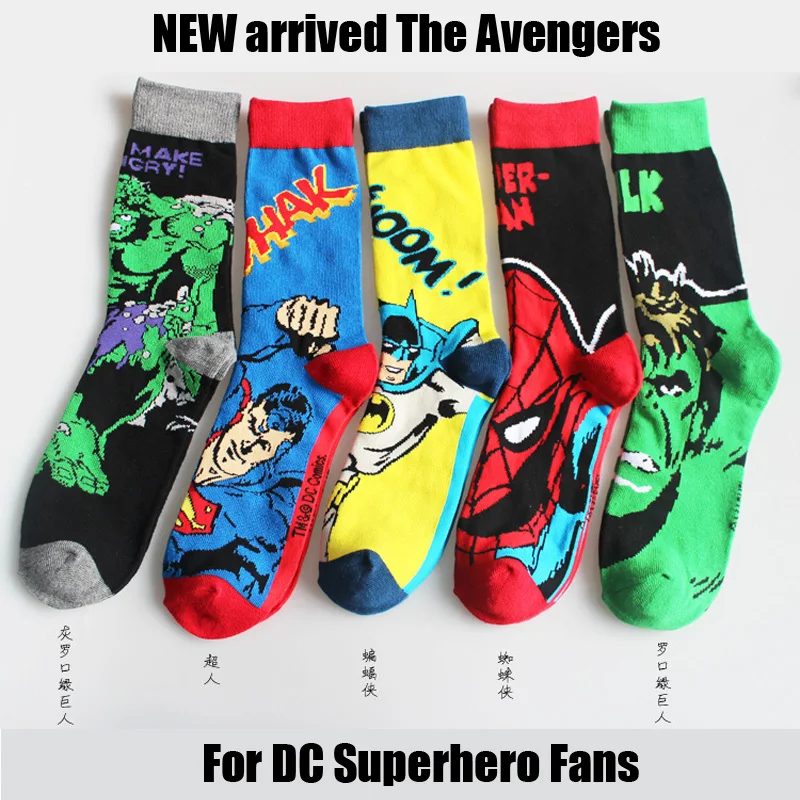 

Retail Cotton Men's DC Comics Fans The Avengers Superman Batman spider-man Hulk knitted knee high Classical Socks 2 pair/lot