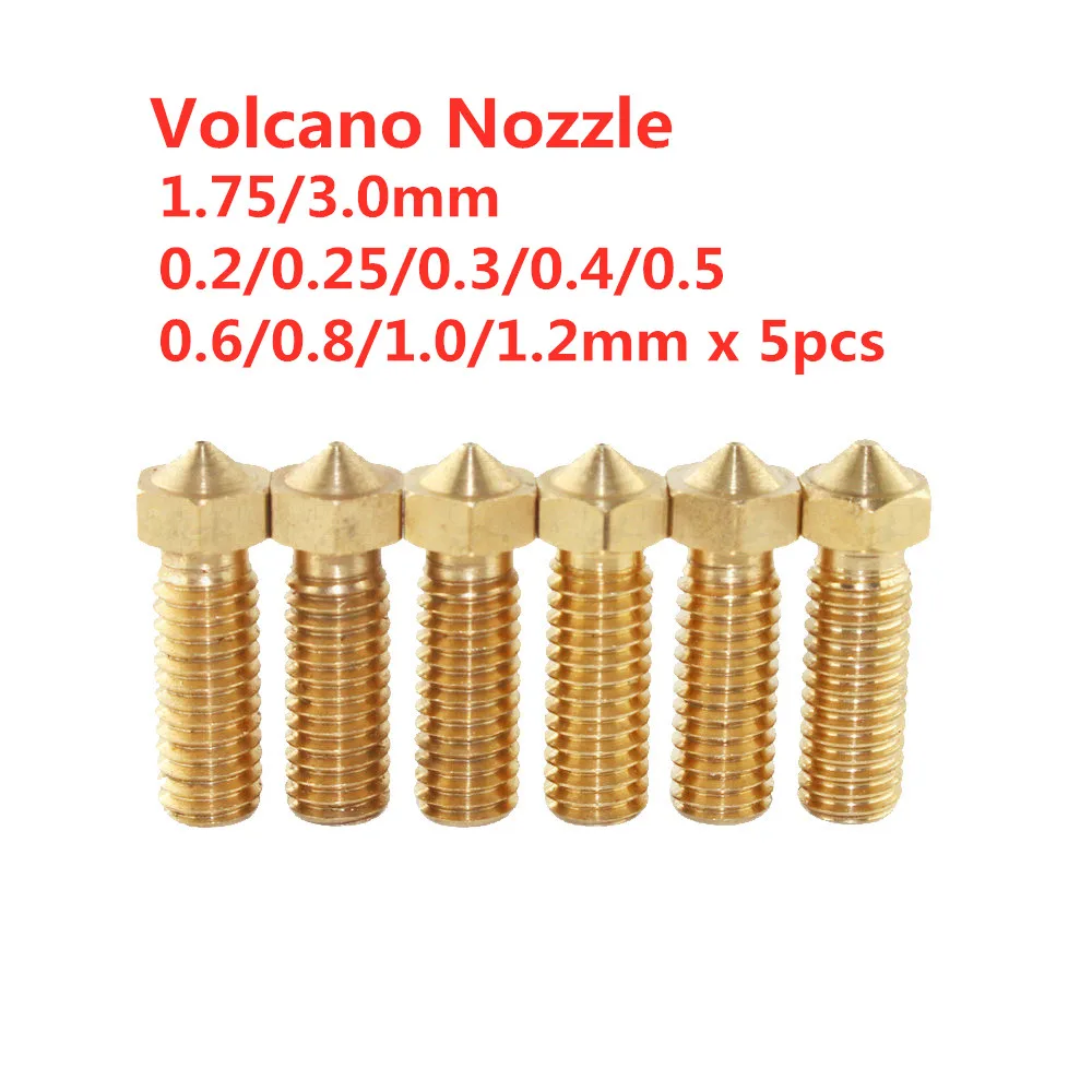 

5PCS 3D Printer Brass Volcano Nozzle M6 Extruder Nozzle 0.4/0.6/0.8/1.0/1.2mm For 1.75/3mm Filament For 3D Printer Parts
