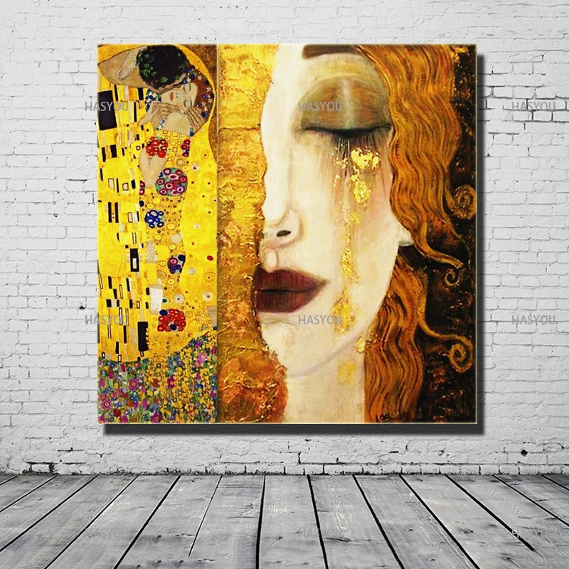 

High Quality Modern Oil Painting Canvas Art Abstract Gustav Klimt Kiss Golden Tears Wall Pictures For Living Room Home Decor