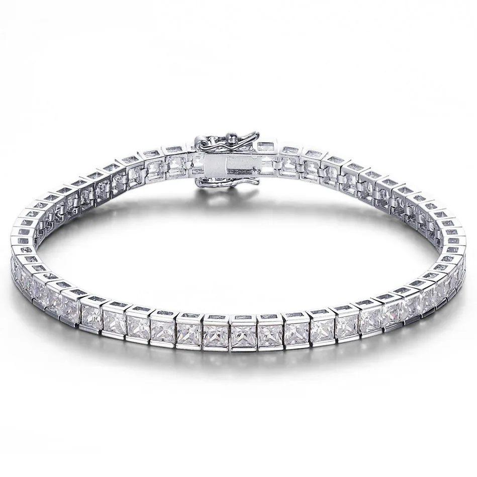 CMajor 925 ювелирные изделия из стерлингового серебра Классический 3 мм AAA кубический цирконий Теннисный браслет, лучший подарок для женщин Свадебные украшения - Окраска металла: Square CZ