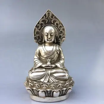 

Decoration CHINESE OLD Tibet silver COLLECTABLE HANDWORK CARVED BUDDHA STATUE