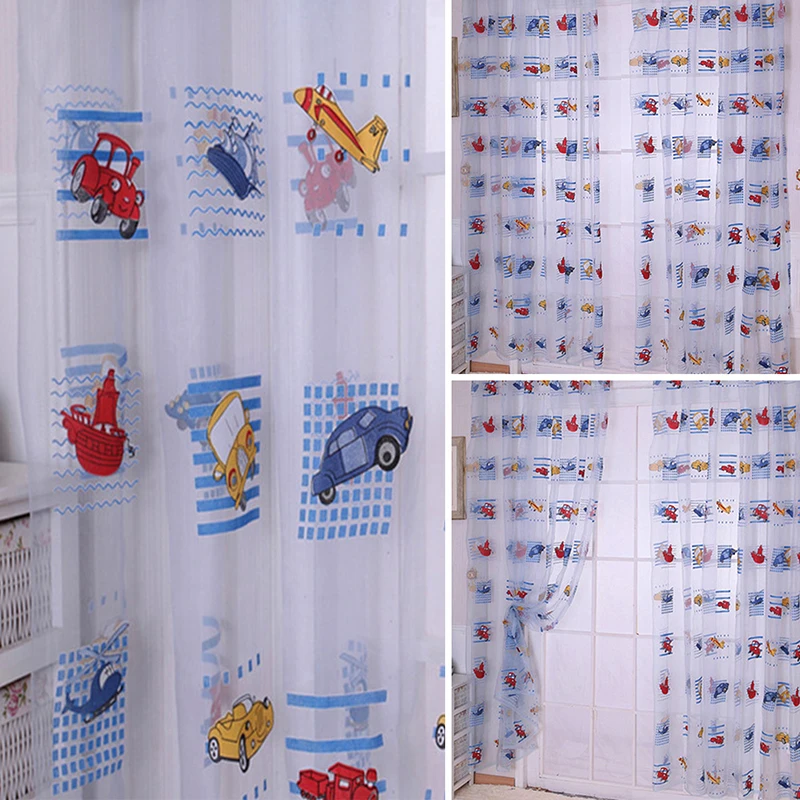 

100cm x 200cm Car Printed Drape Panel Sheer Scarf Valance Voile Door Room Window Curtains Z
