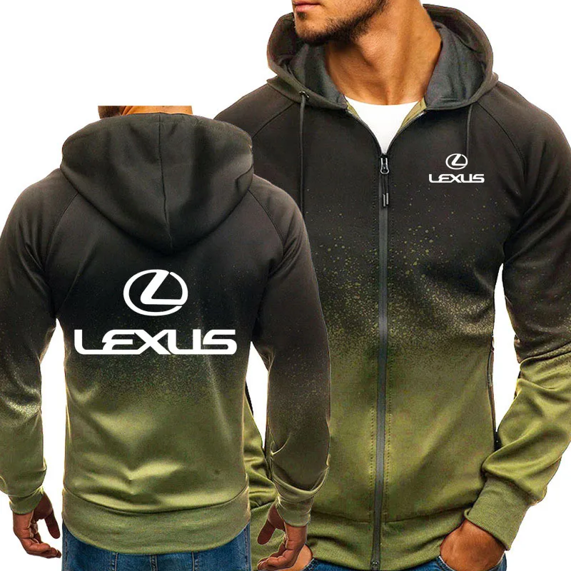 Hoodies Men Lexus Car Logo Print Casual HipHop Harajuku Gradient color Hooded Mens Fleece Sweatshirts zipper Jacket Man Clothing - Цвет: 03