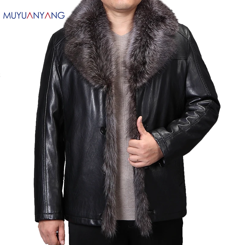 Mu Yuan Yang 50% скидка мужские зимние кожаные куртки утолщенное пальто из