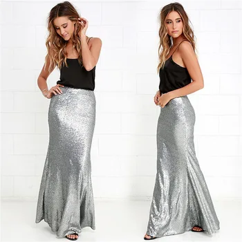 

Silver Squins Mermaid Skirts Floor Length Women Skirts Custom Made Fashion Formal Party Skirts
