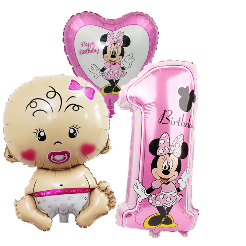 Минни тема Микки вечерние фольги Воздушные шары 1-й День рождения украшения Детские подарки для малышей 1 год день рождения поставки Globos