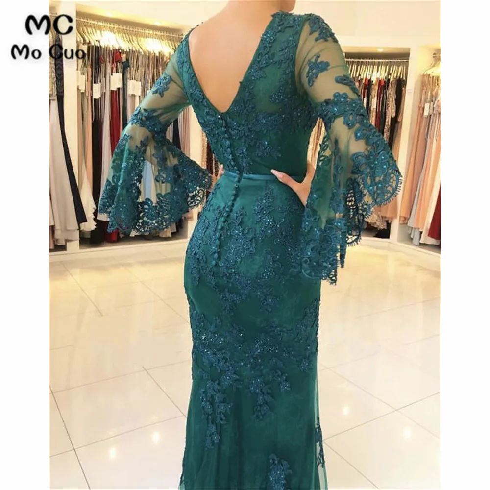 Elegant V-neck Lace Mermaid Prom Dresses Puffy Sleeves (6)