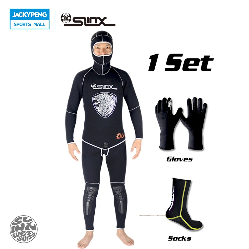 

SLINX 5mm Neoprene Scuba Diving Spearfishing Snorkeling Wetsuit Two-Piece Suit With 3mm Gloves Socks Diving Equipment