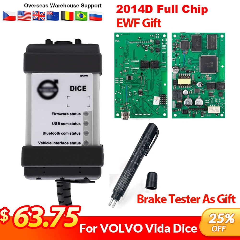 

VIDA DICE Full Chip For Volvo Dice 2014D Diagnostic Tool Multi-Language Vida Dice Pro Green Board Vida Dice OBD2 diagnostic tool