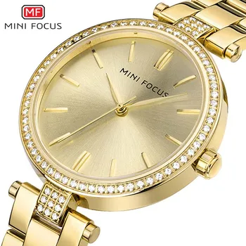 

New Hot Sale Watch MINI FOCUS Women Full Diamond Dress Watches Ladies Quartz Watch Gold Woman Watches relojes mujer