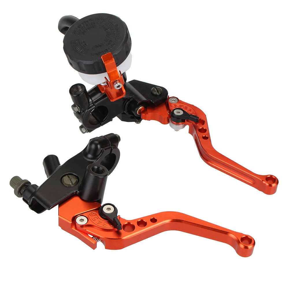 

Universal CNC 7/8" 22mm 125-400cc Orange Adjustable Motorcycle Brakes Clutch Levers Master Cylinder Reservoir For KTM Suzuku D25
