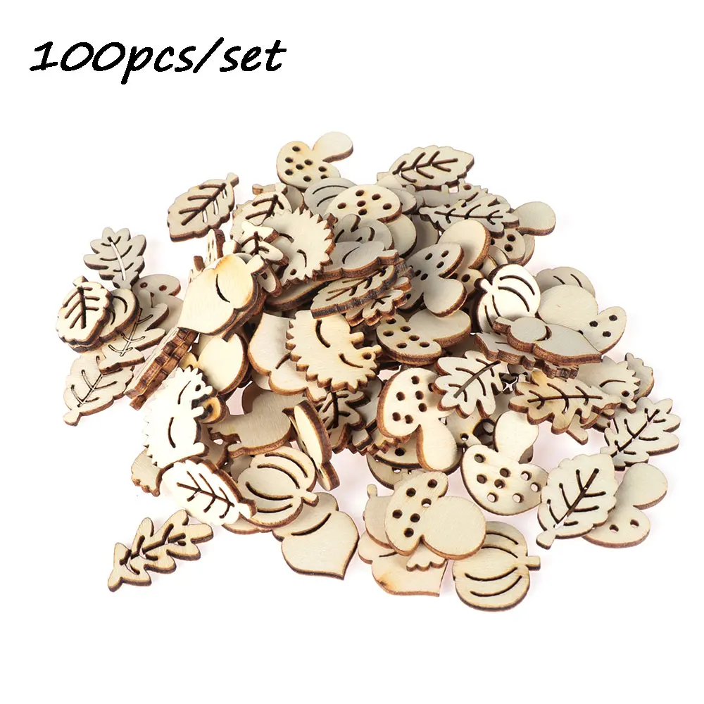 

100pcs/set Handmade Mixed Hollow Animal Mushroom Shape Nature Wooden Scrapbooking Art Collection Craft for Home Decoration