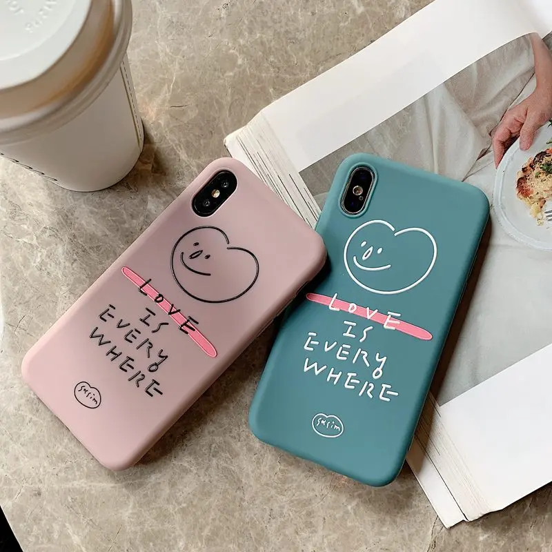 

Cute Brief Strokes Phone Case for iPhone X XS Max XR Doodling Smiling Face Cover for IPhone8 6s 7Plus TPU Shell Candy soft tpu