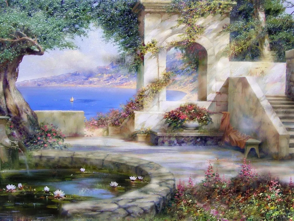 painting-art-fountain-patio-steps-vegetation-crimea