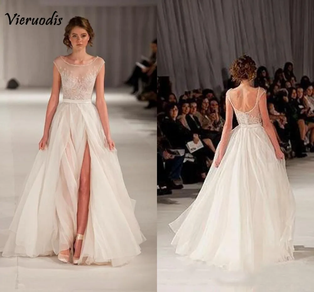

Elie Saab Evening Dress Sheer Backless Evening Gowns Cap Sleeve Beaded Embroidery Long Tulle Prom Dresses with Side Slit