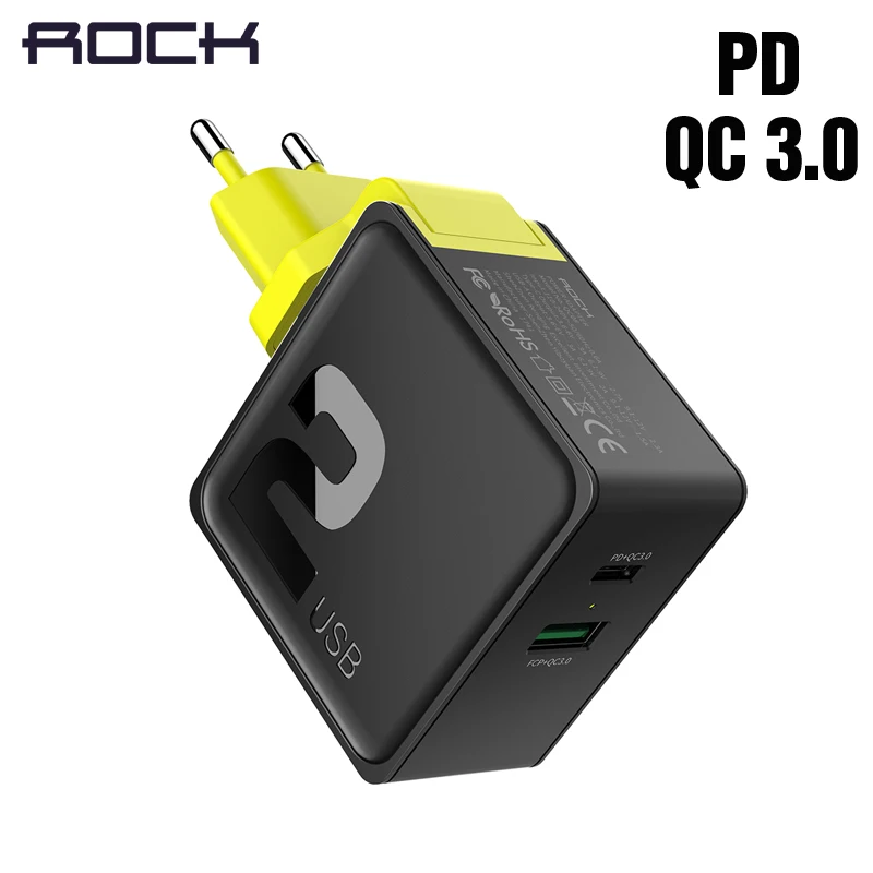 Kopen Rock 2 USB Lader Universele Quick QC3.0 PD Lading Reizen Adapter 3.6 6V3A 6.1 9V2A 5V4A EU Plug voor iPhone Samsung Xiaomi
