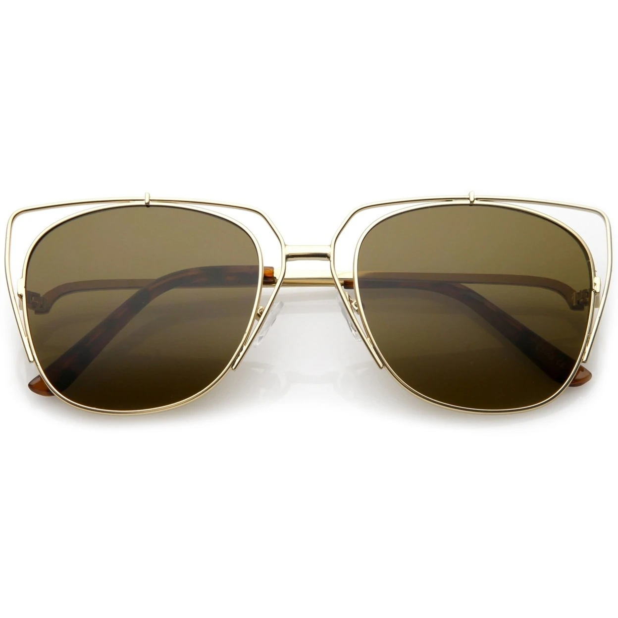 Women's Open Metal Cat Eye Sunglasses With Square Flat Lens And Slim Curved Arms (4)