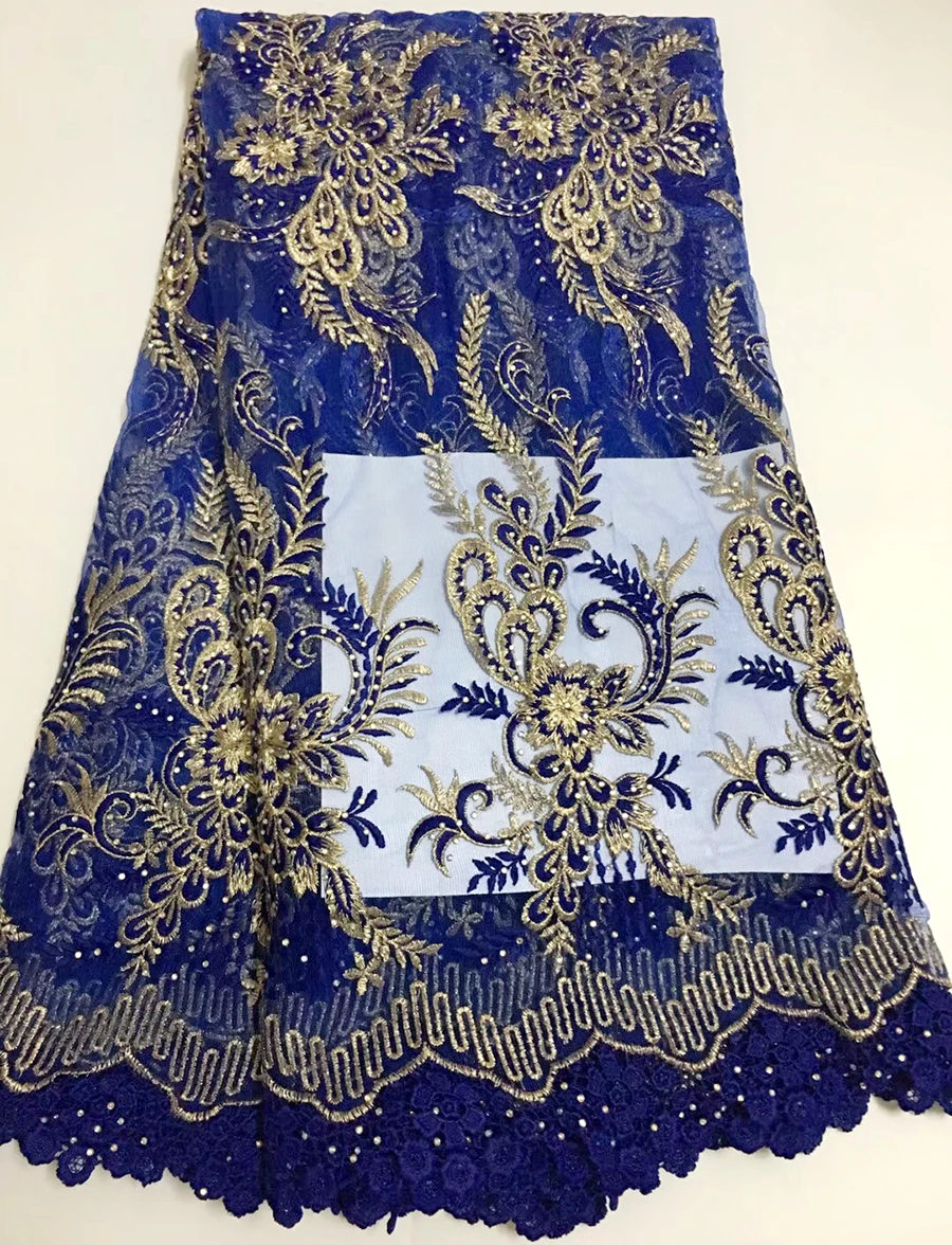 

Royal Blue Color French Lace Fabric For Wedding/Party 2018 Latest African Guipure Lace Fabric With Heavy Stones Nigerian
