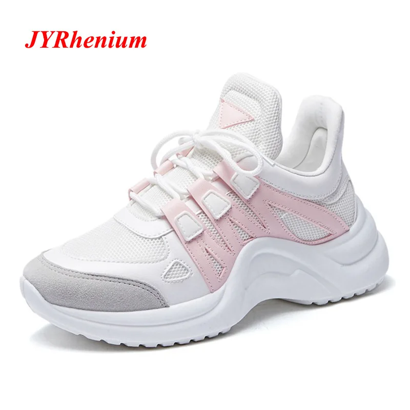 

2019 New Summer Women Running Shoes Cushioning Breathable Mesh Height Increasing INS Harajuku Sneakers Outdoor Walking Shoes