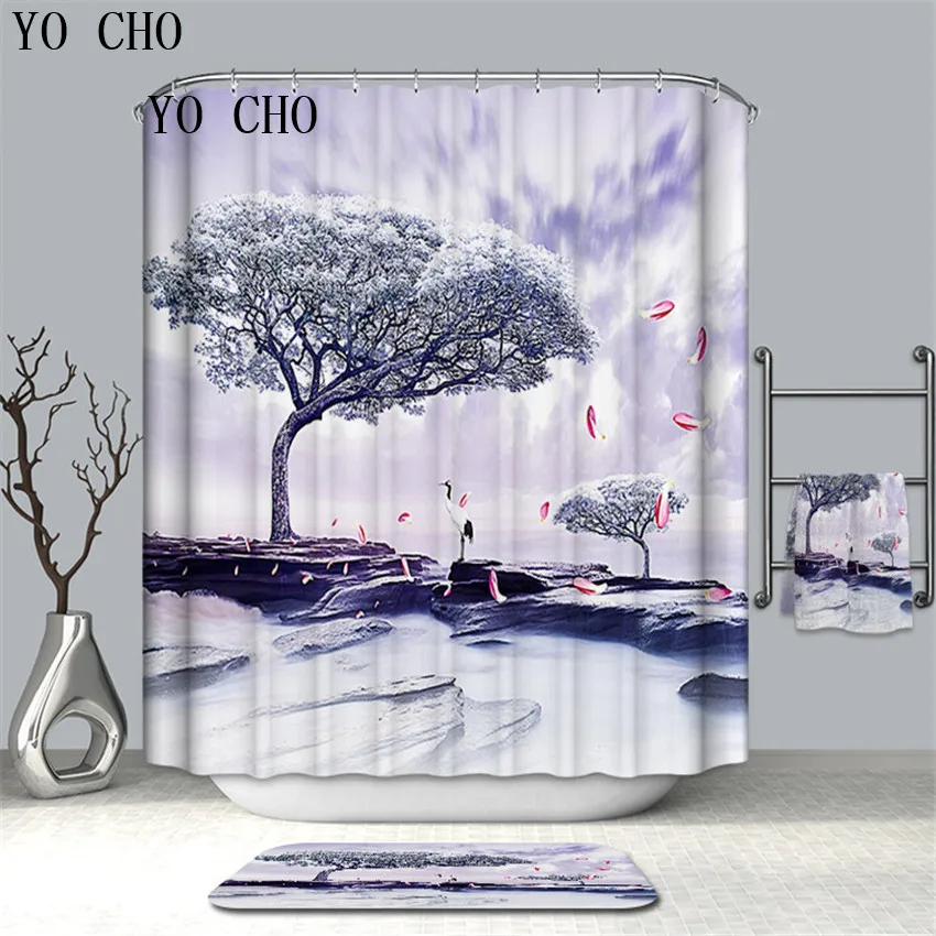 

YO CHO Forest Shower Curtain Tree Tree 3D Fabric Bathroom Curtain With Bath Curtain Hook Cortinal De Banheiro Bathroom Homedecor