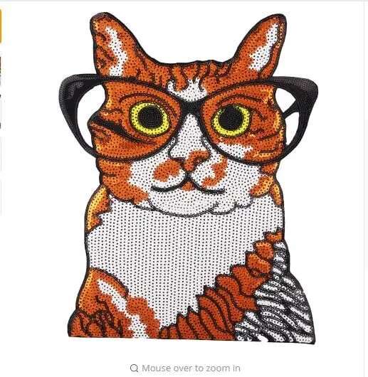

DZNew Arrival Large Sequined Cat Iron on Patches for Clothes Jeans Big Motif Embroidery Applique Animal Sequin Patch DIY 1 Piece