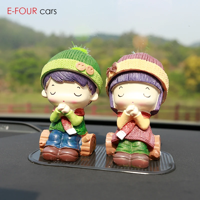 

E-FOUR Cute Doll Car Ornaments Chinese Traditional Artistic Porcelain Popular Fashion Style Car Home Office Decoration for gift