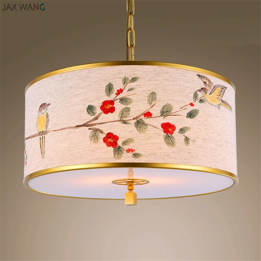

Restaurant Pastoral style cloth pendant lights creative iron bedside pendant lamp European-style bedroom hanging light fixtures