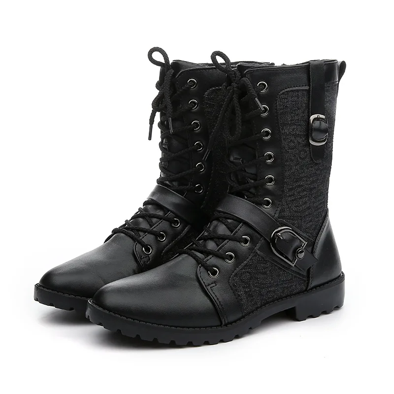 

Blck Tactical Army Shoes Men Leather Military Combat Boots Buckle Mid-calf Motorcycle Boots Waterproof Mens Winter Footwear