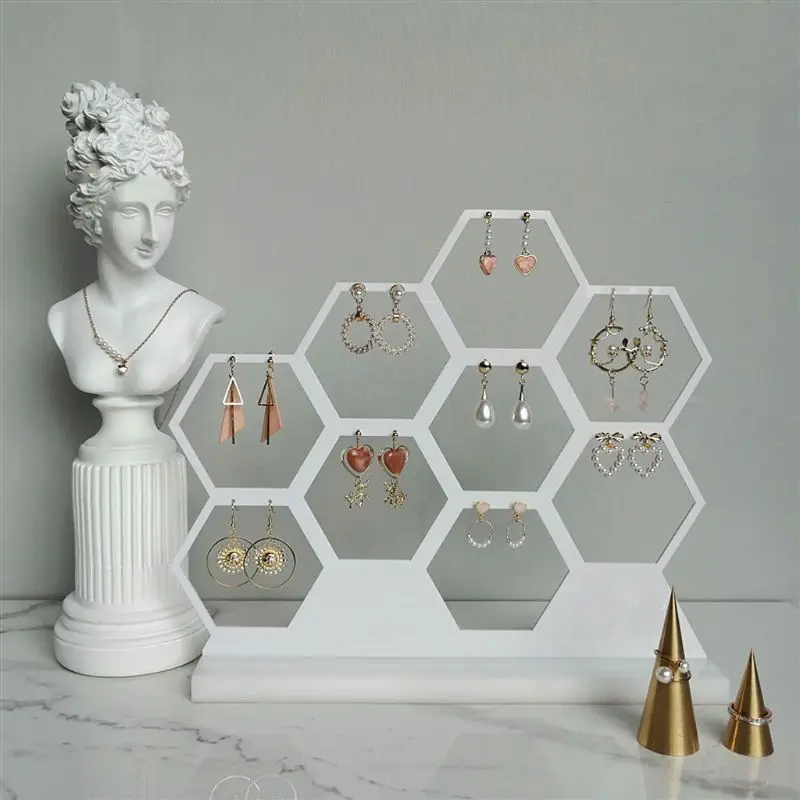 

Acrylic White Honeycomb Jewelry Earring Display Stand Holds 9 Jewelry Earrings