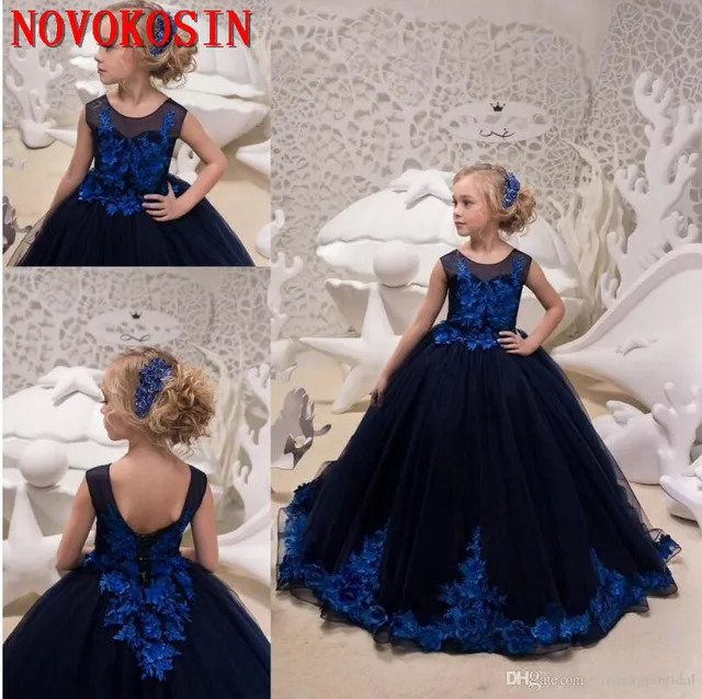 navy blue gown for flower girl