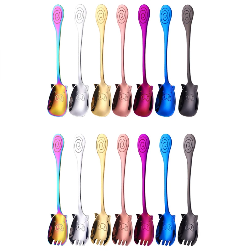 BalleenShiny Colorful Coffee Stir Spoon Cartoon Pig Lovely Dessert Cake Jelly Honey Scoop Kitchen Store Tableware Cup Decoration