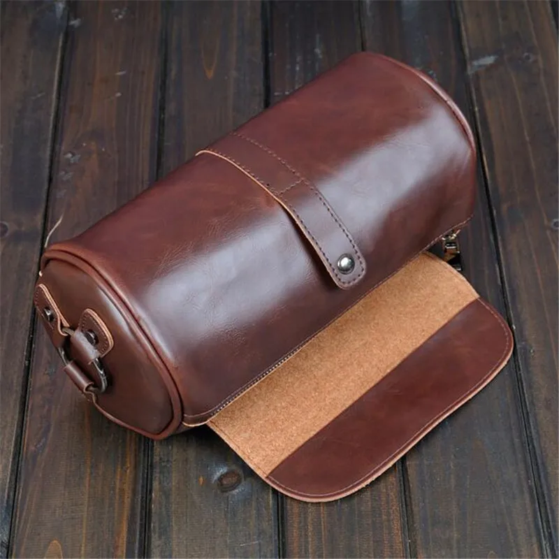 New High Quality Vintage Casual Crazy Horse Leather  Men\'s Bag Small Round Messenger Bags For Man Personality Design Travel Bag