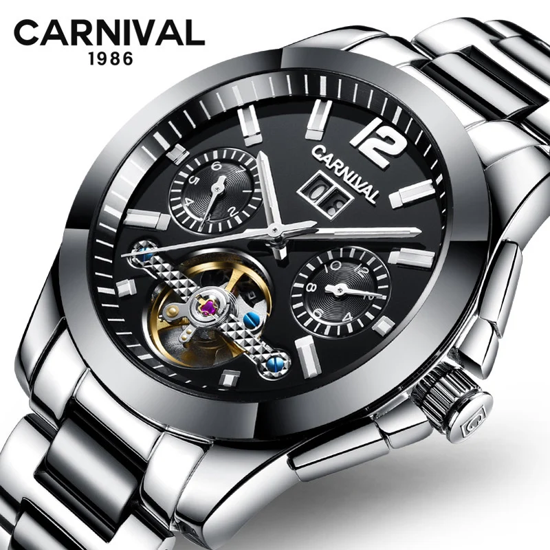 Carnival Tourbillon Mechanical Watch Men Stainless Steel Ceramic Strap Automatic Mens Watches Luxury Brand Clock montre homme Carnival Tourbillon Mechanical Watch Men Stainless Steel Ceramic Strap Automatic Mens Watches Luxury Brand Clock montre homme