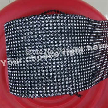 

Fashion Black shiny sew on 24rows High quality plastic rhinestone mesh trimming 4mm 10yards/roll for Garment