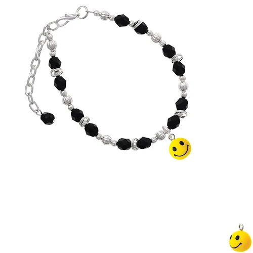 Resin Small 3-D Happy Face Black Beaded Bracelet