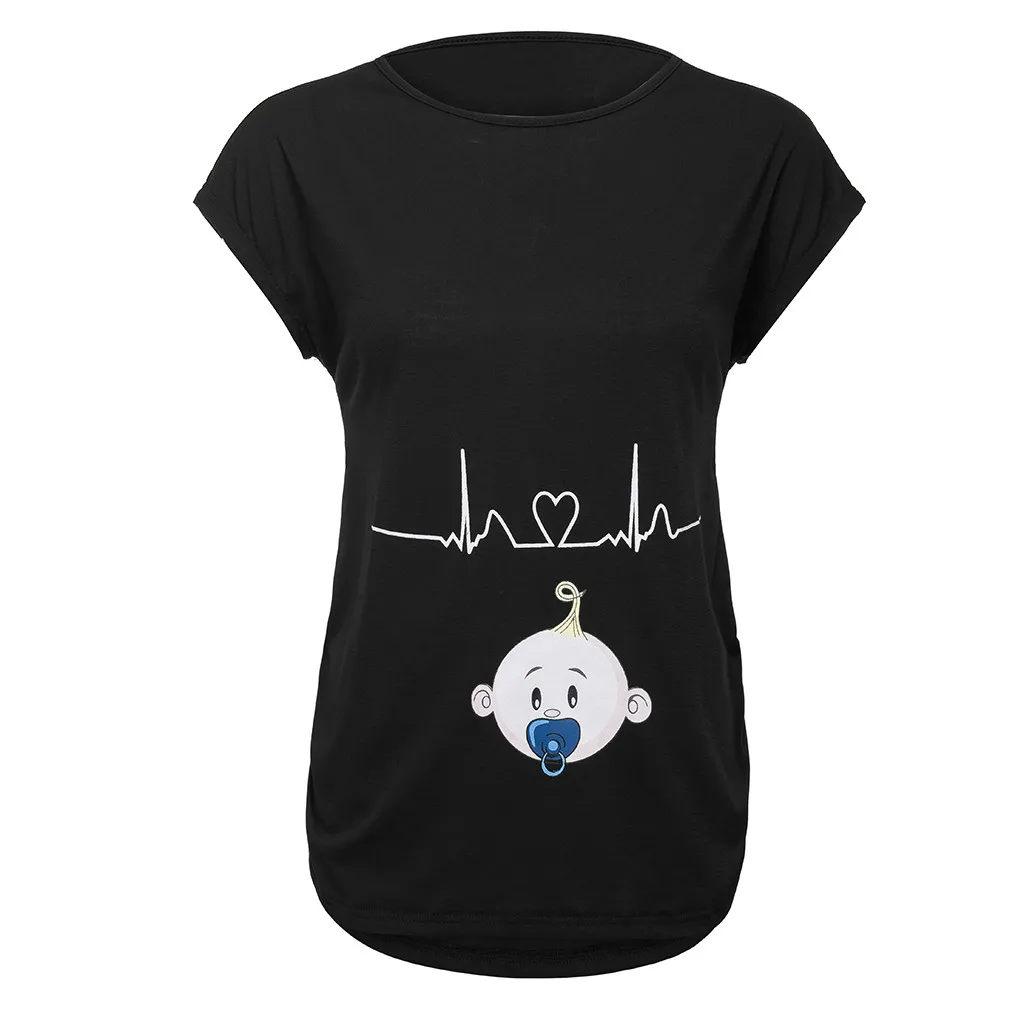 

Summer Women's Pregnant Maternity Baby Cartoon Pattern Print Short Sleeve Casual T-shirt Pregnant Tops Breastfeeding Plus Size