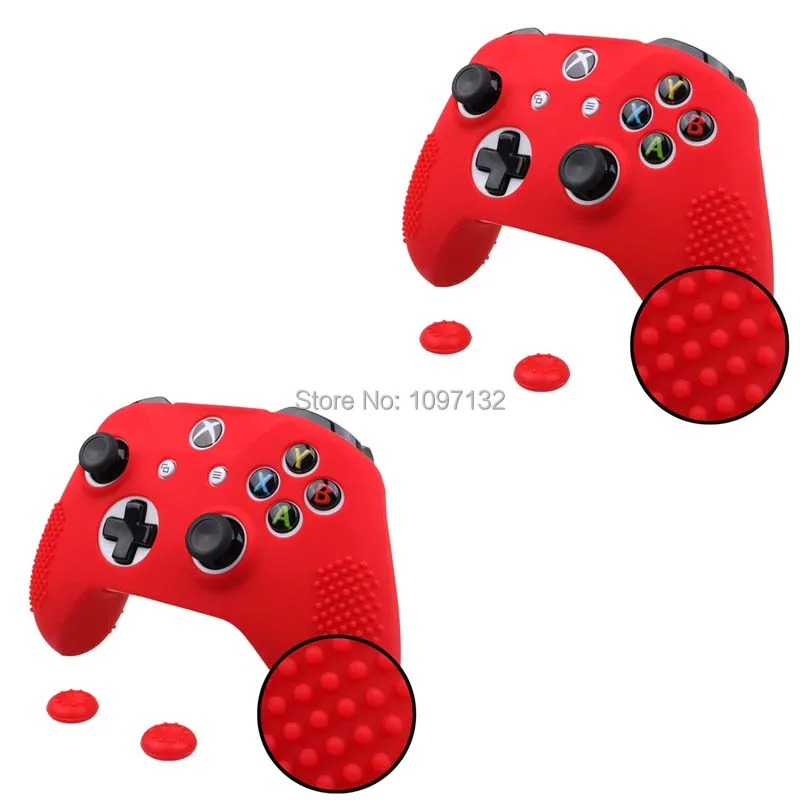 Anti-slip Silicone Rubber Cover Skin Case for XBox One S Slim Controller with 2 Thumbsticks Caps (6)