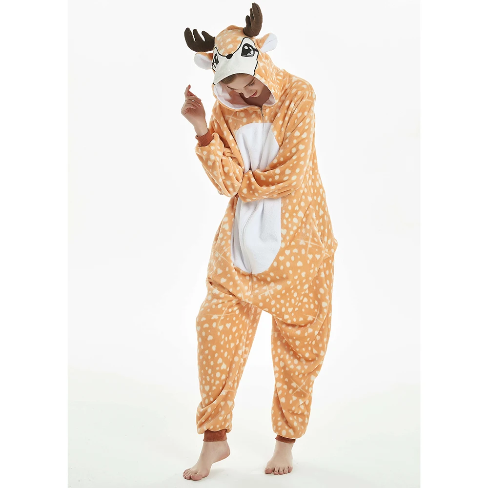 2019 Onesie животных Олень Пижама для взрослых унисекс женщин и мужчин с капюшоном
