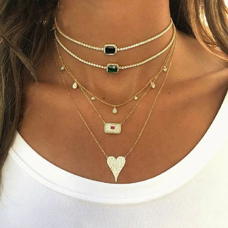 

5 color tiny micro pave rainbow cz square charm delicate cute lovely women girl dainty chain 2019 valentine gift simple necklace