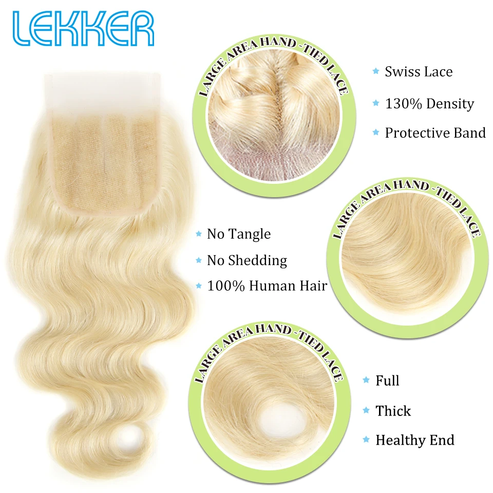 Lekker, 613 блонд, объемные волнистые пряди, с закрытием, индийские 3 волосы, волнистые пряди с закрытием, человеческие волосы Remy, пряди с закрытием