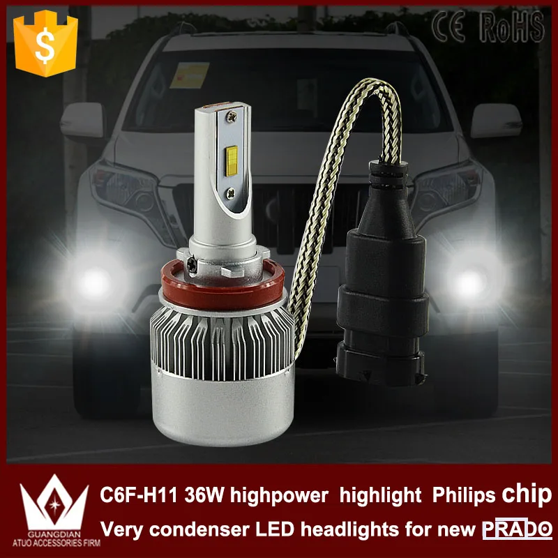 

Guang Dian car accessories led light h11 h8 / H9 /H11 Fog light Fog lamp bulb with mute fan C6F 6000K white for Prado 2010-2015