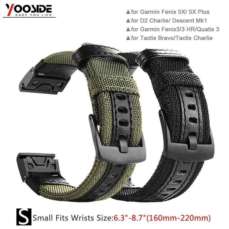 

YOOSIDE 26mm Quick Fit Woven Nylon Sweatproof Watch Band Strap for Garmin Fenix 5X /5X Plus/Fenix 3/3 HR Wristband