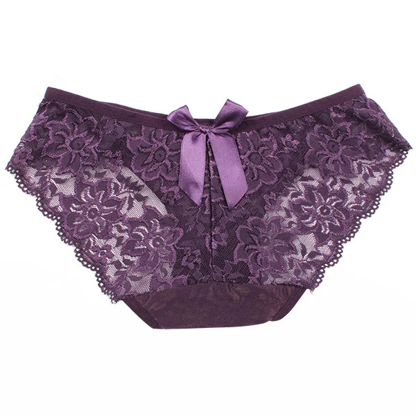 Women Sexy Lace Briefs Seamless Hollow Panty Floral Bowknot Underwear Knickers Solid Low Rise Intimates 16