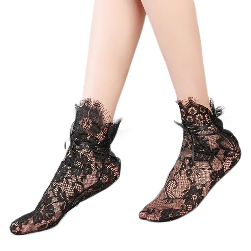 Women's Luxurious Eyelash Lace Ribbon Socks Transparent Floral Lace Socks Mesh Bow Fishnet Sock Sox Hosiery Women's Luxurious Eyelash Lace Ribbon Socks Transparent Floral Lace Socks Mesh Bow Fishnet Sock Sox Hosiery