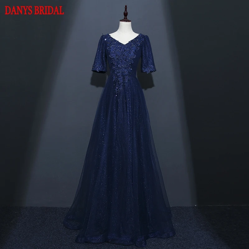 Navy Blue Lace Ibu Dari Gaun Pengantin Untuk Pernikahan Gaun Dengan Sleeves Sebuah Line Beaded Formal Groom Godmother Panjang Dresses Mother Of Bride Mother Of Bride Dressmother Of The Bride Aliexpress