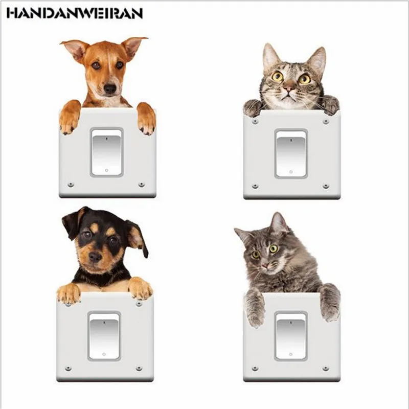 

ONE PIECES Explosive 3d cat Dog Switch Sticker FOR Living Room Bedroom Remove Cartoon Wall Stickers Notebook Stickers