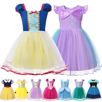 

Girl Princess Dress up Costume Arier Cendrillon Aurora Snow White Anna Belle Dresses Child Halloween Party Fancy Gown Kids Frock