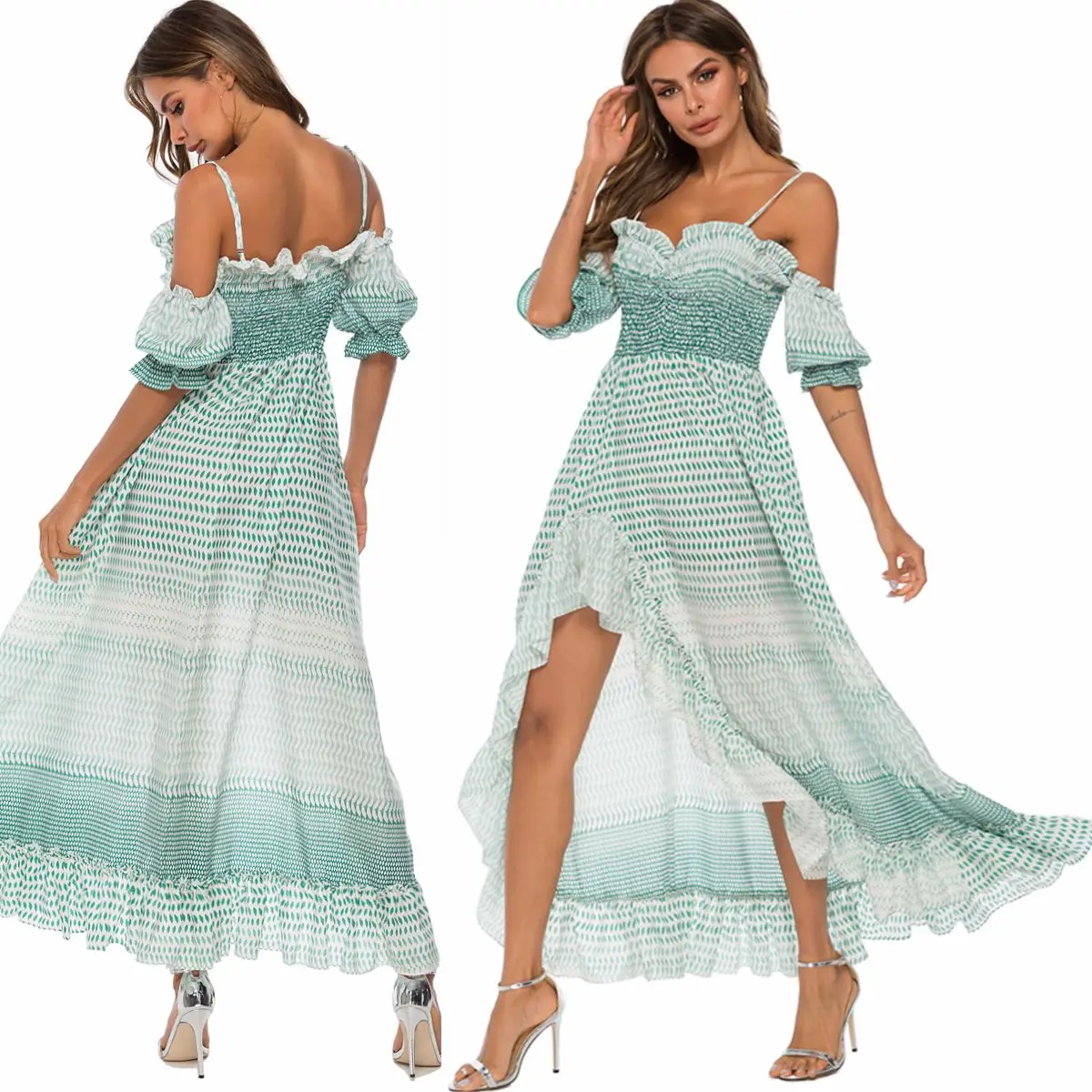 

Sling off-shoulder short-sleeved irregular beach dress