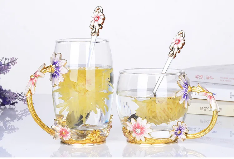 Фруктовый цветок чайная чашка креативная эмалированная чашка домашняя кофейная чашка девушка сердце Хрустальное стекло фруктовый сок чашка Цветочная чашка